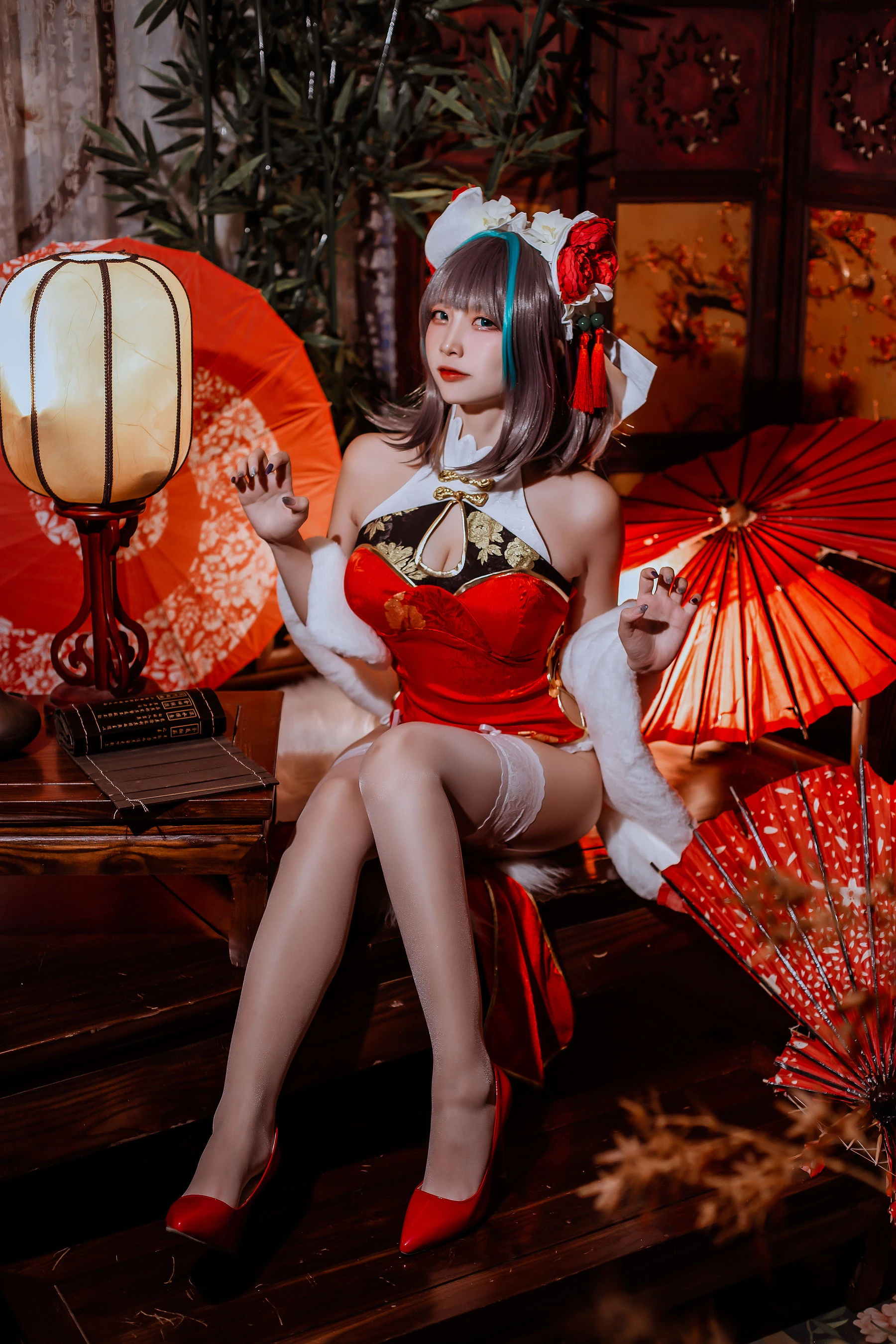 二佐Nisa – 碧蓝 柴郡旗袍 [32P]插图5