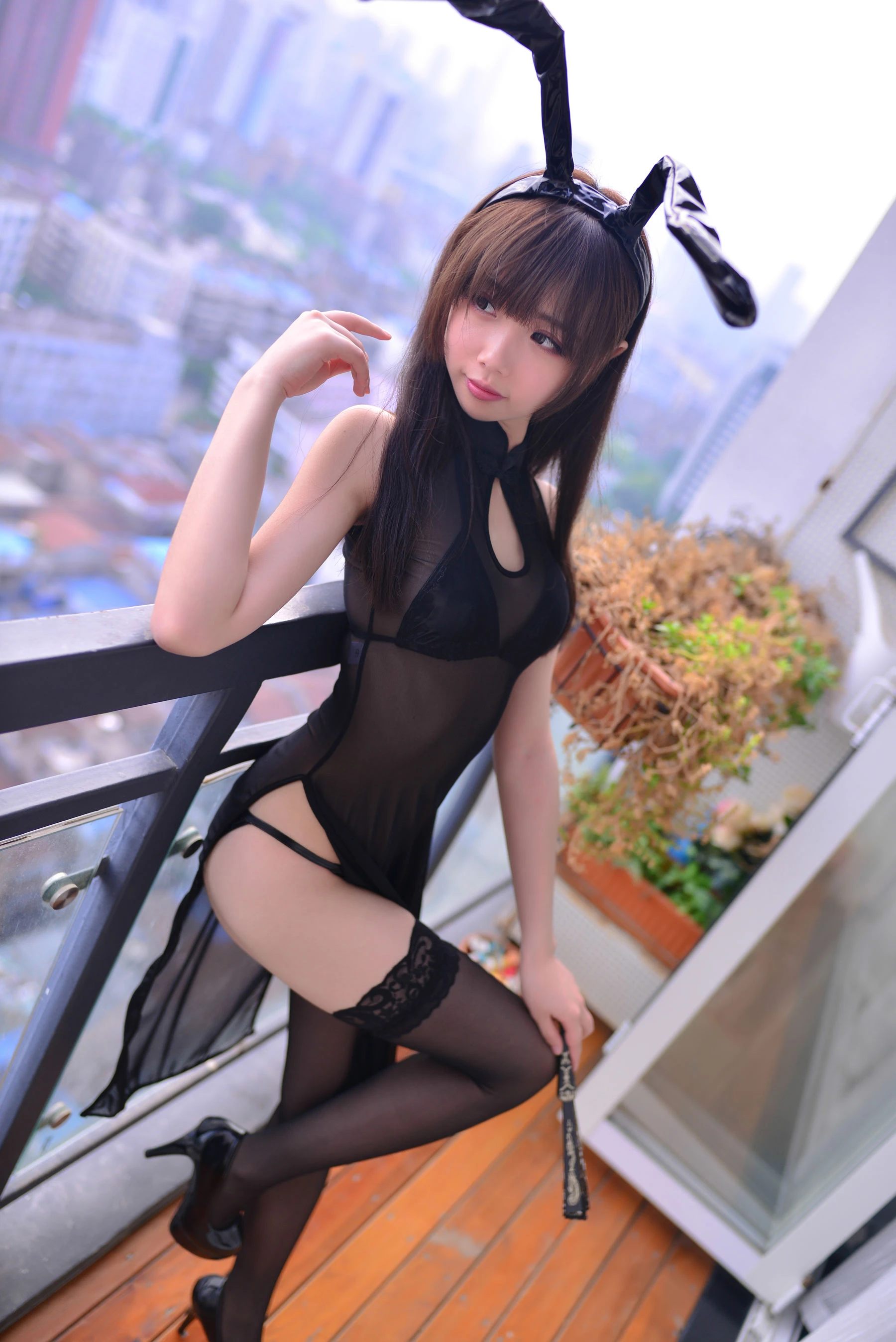 Cos小姐姐雪琪 – 黑透旗袍兔耳 [35P]|图集秀