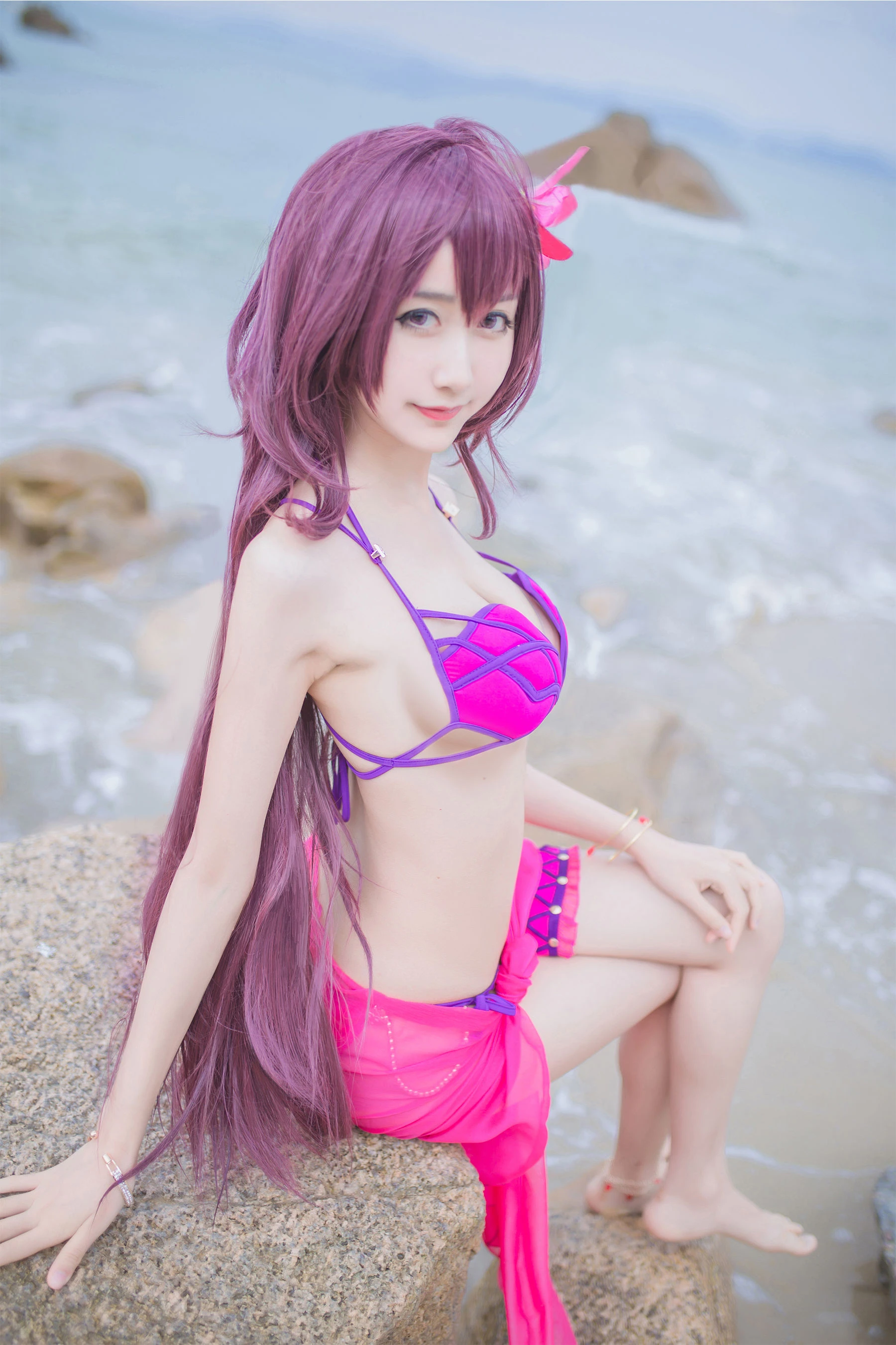 [萝莉COS] 木绵绵OwO – 沙滩斯卡哈 [21P]插图1