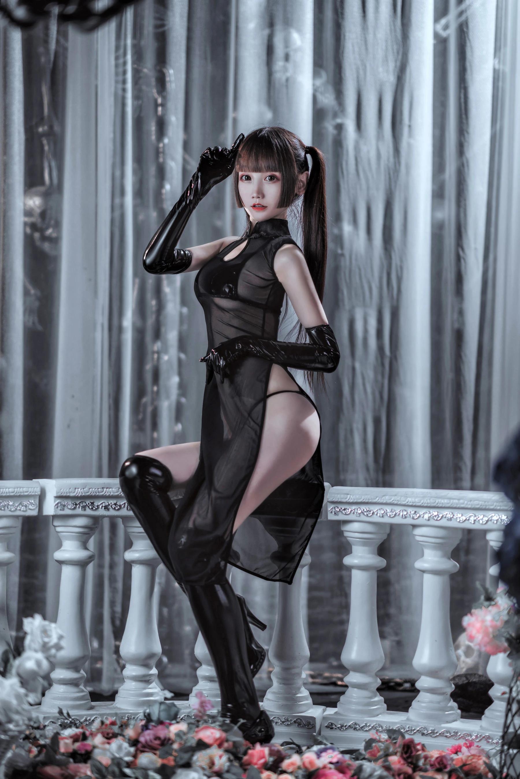 COS少女星野咪兔 – 透视网纱旗袍插图2