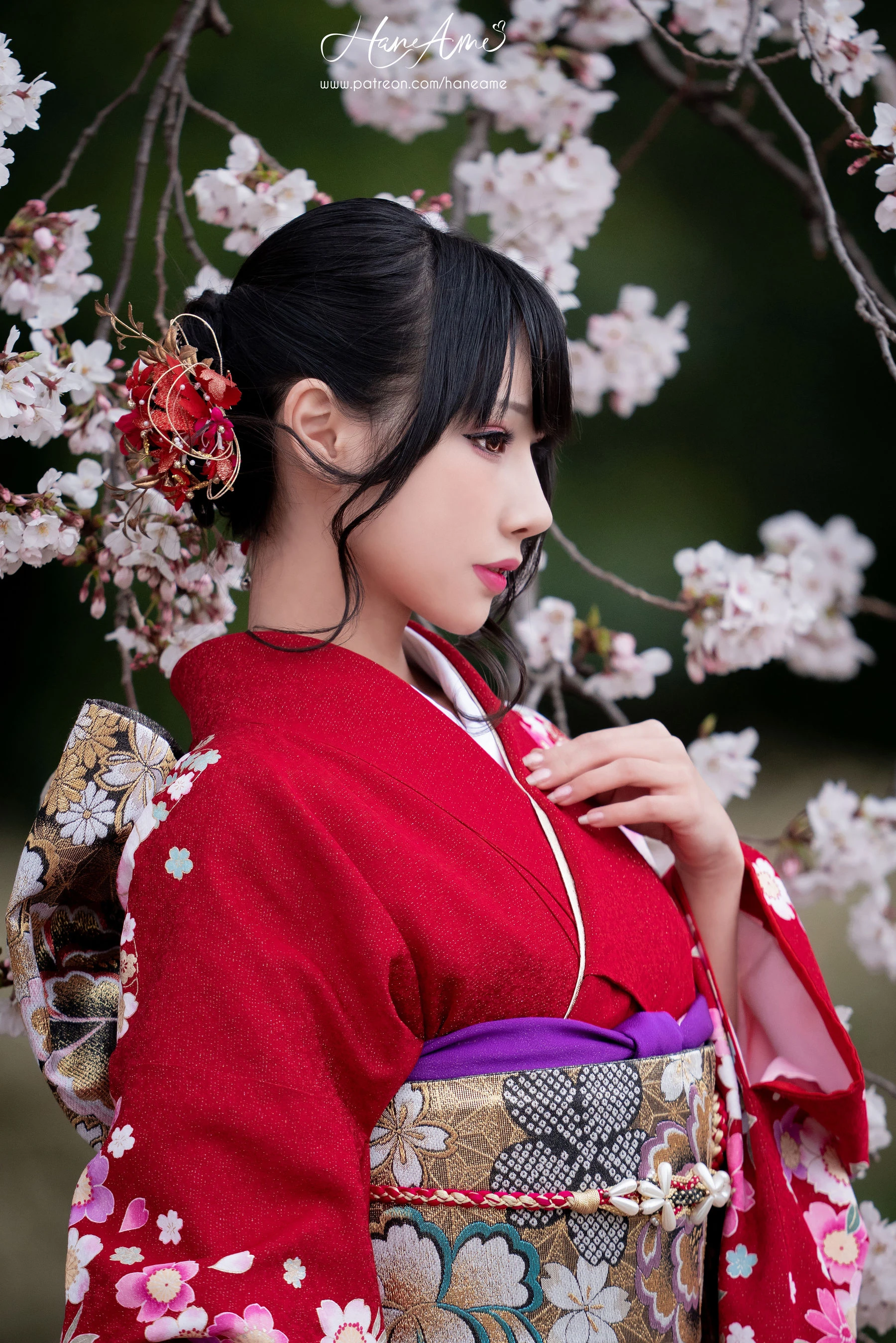 Hane Ame 雨波 – 赤紅和服插图3