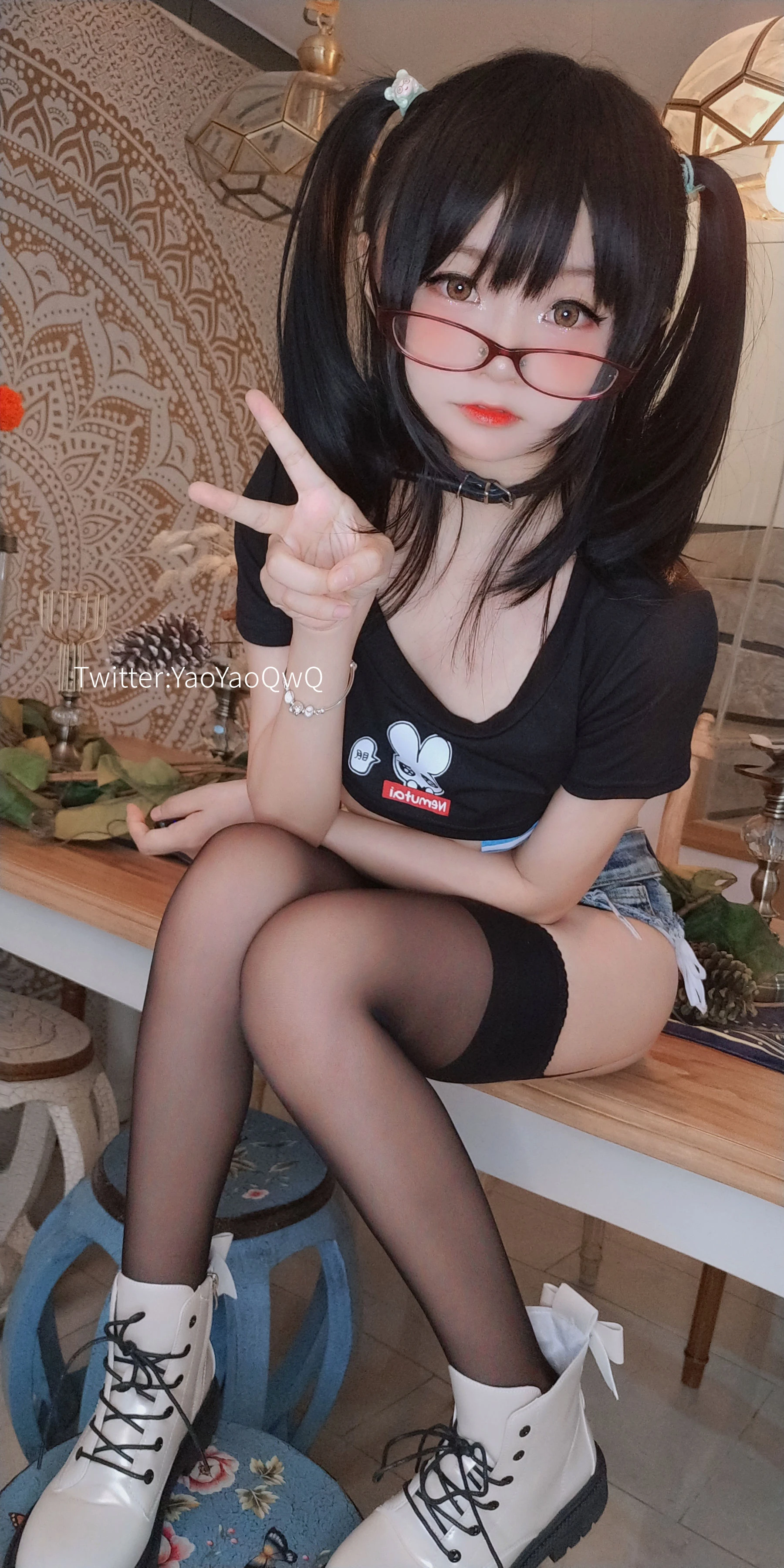 萌妹子Coser摇摇乐yoyo fantia 11月会员合集 黑丝牛仔系列插图1