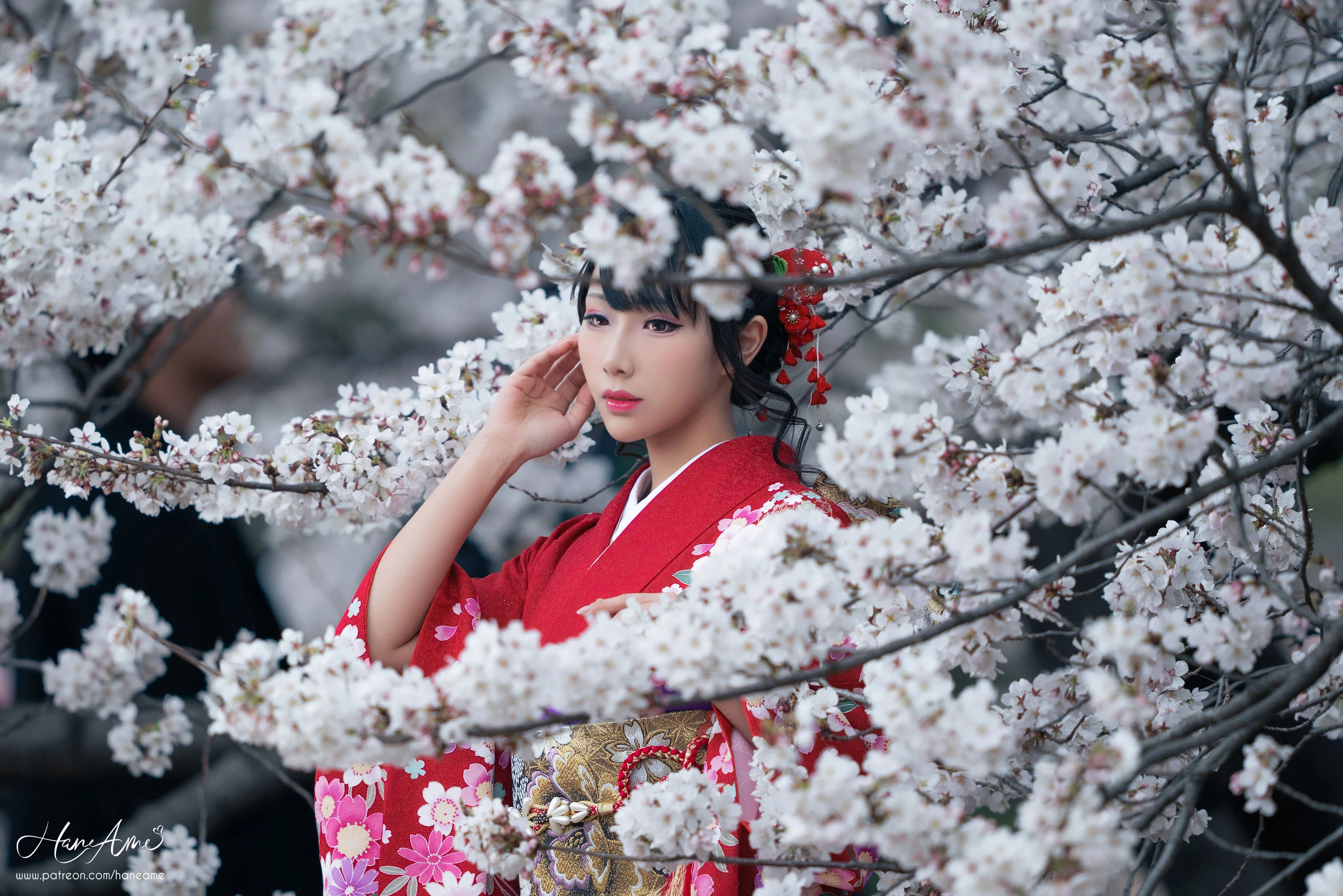 Hane Ame 雨波 – 赤紅和服插图7