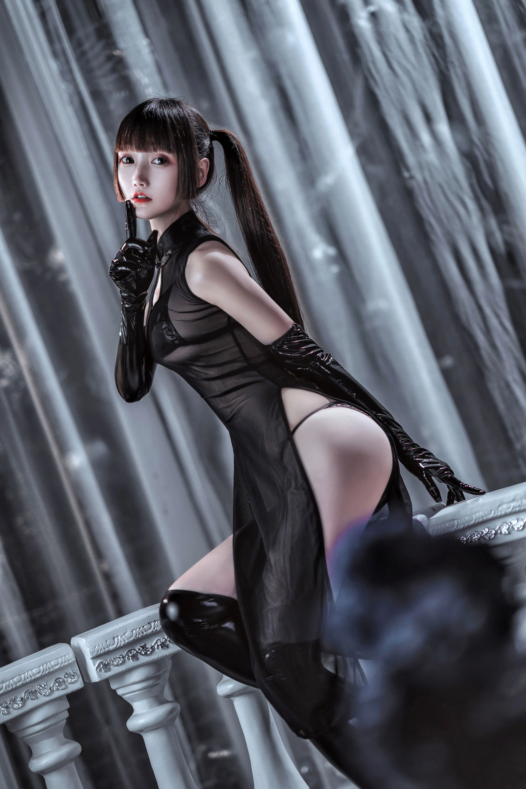 COS少女星野咪兔 – 透视网纱旗袍插图3