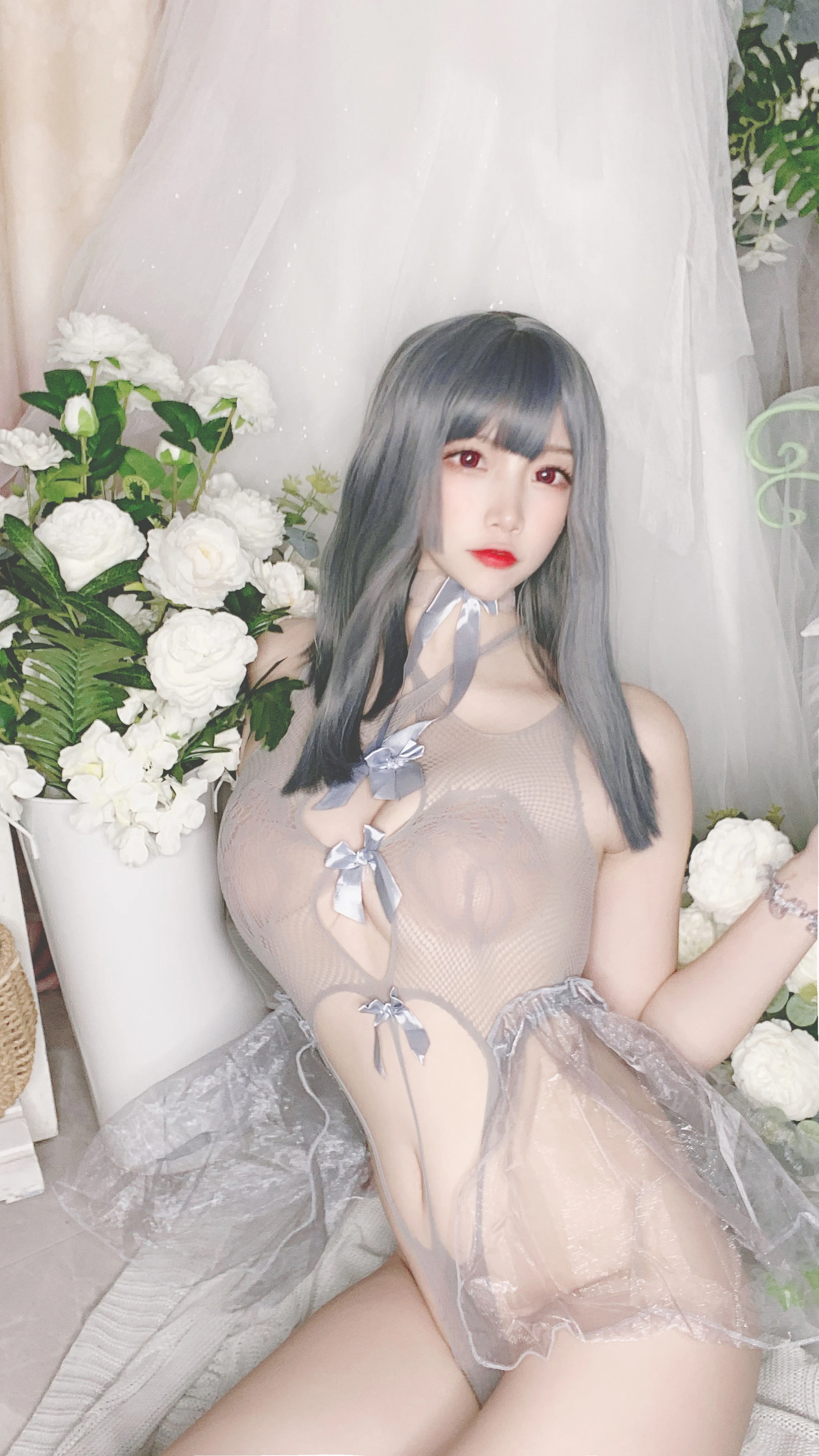 人气Coser二佐Nisa – 蓝色网状比基尼插图1