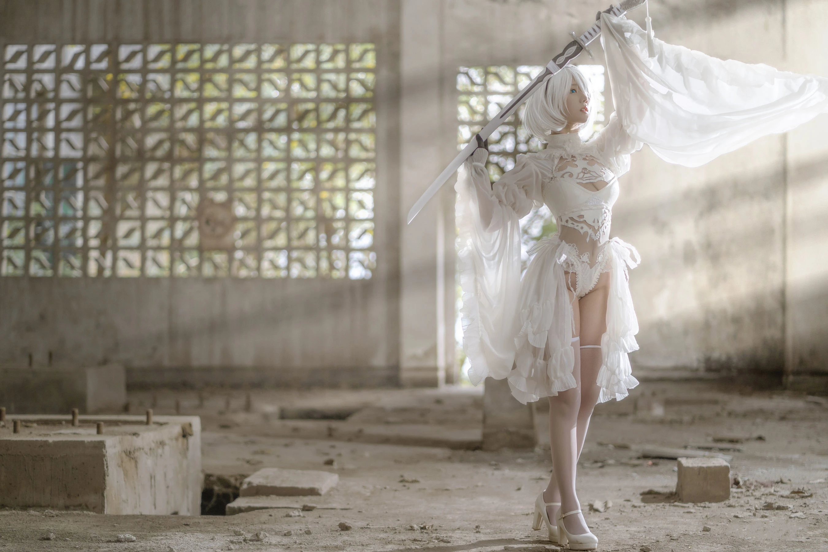 微博福利姬镜酱 2B白色婚纱插图1