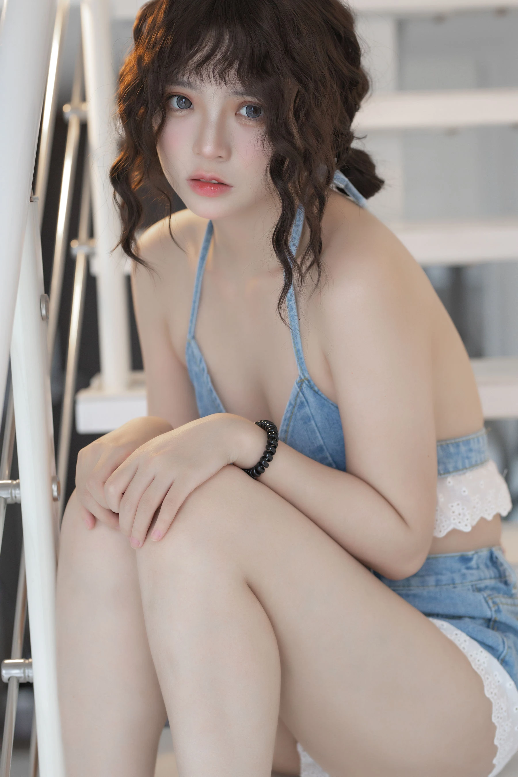 疯猫ss – 2022夏日限定 背带牛仔蕾丝裤插图5