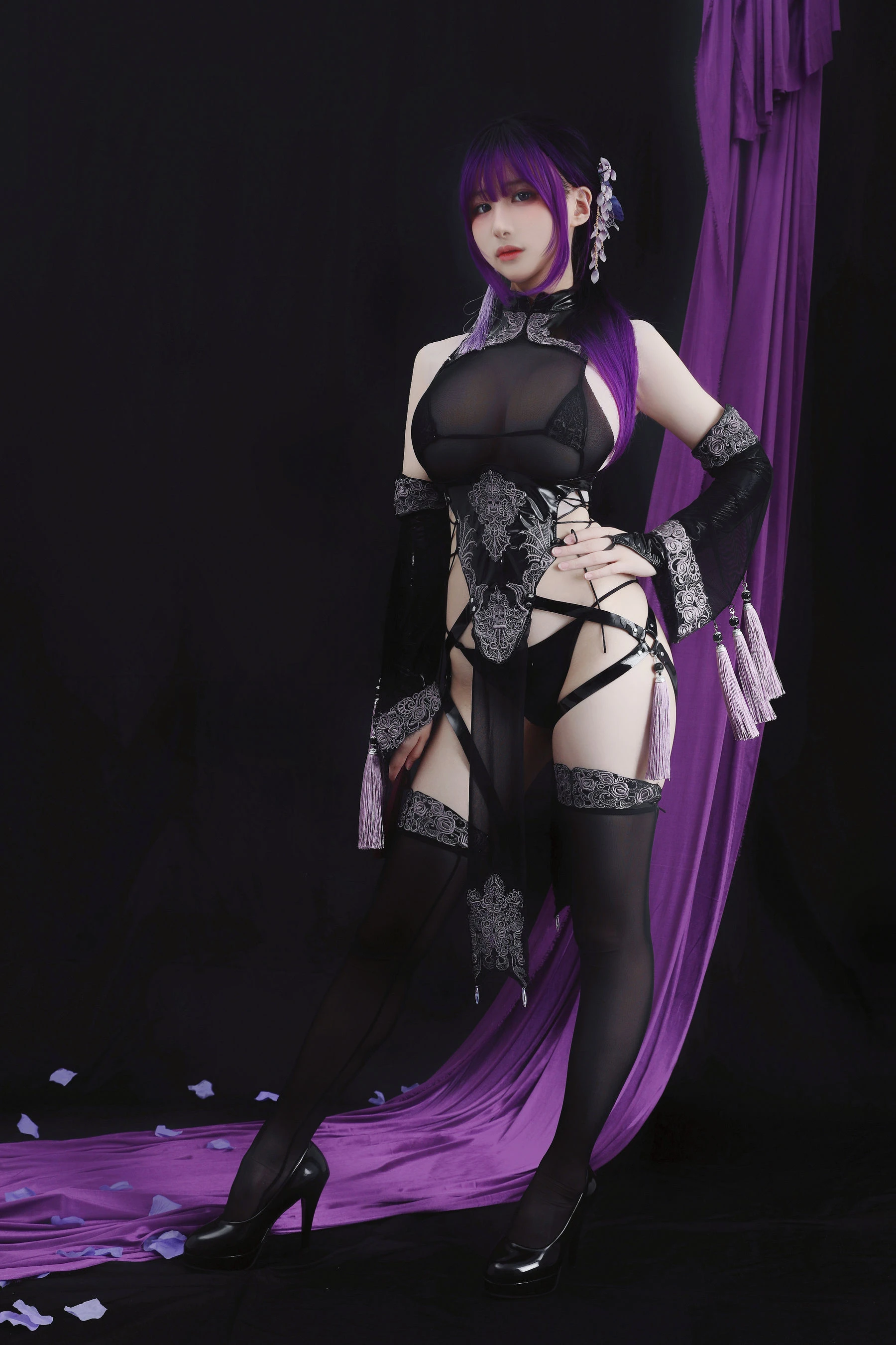 幼愛youmeko – 紫流苏旗袍插图7