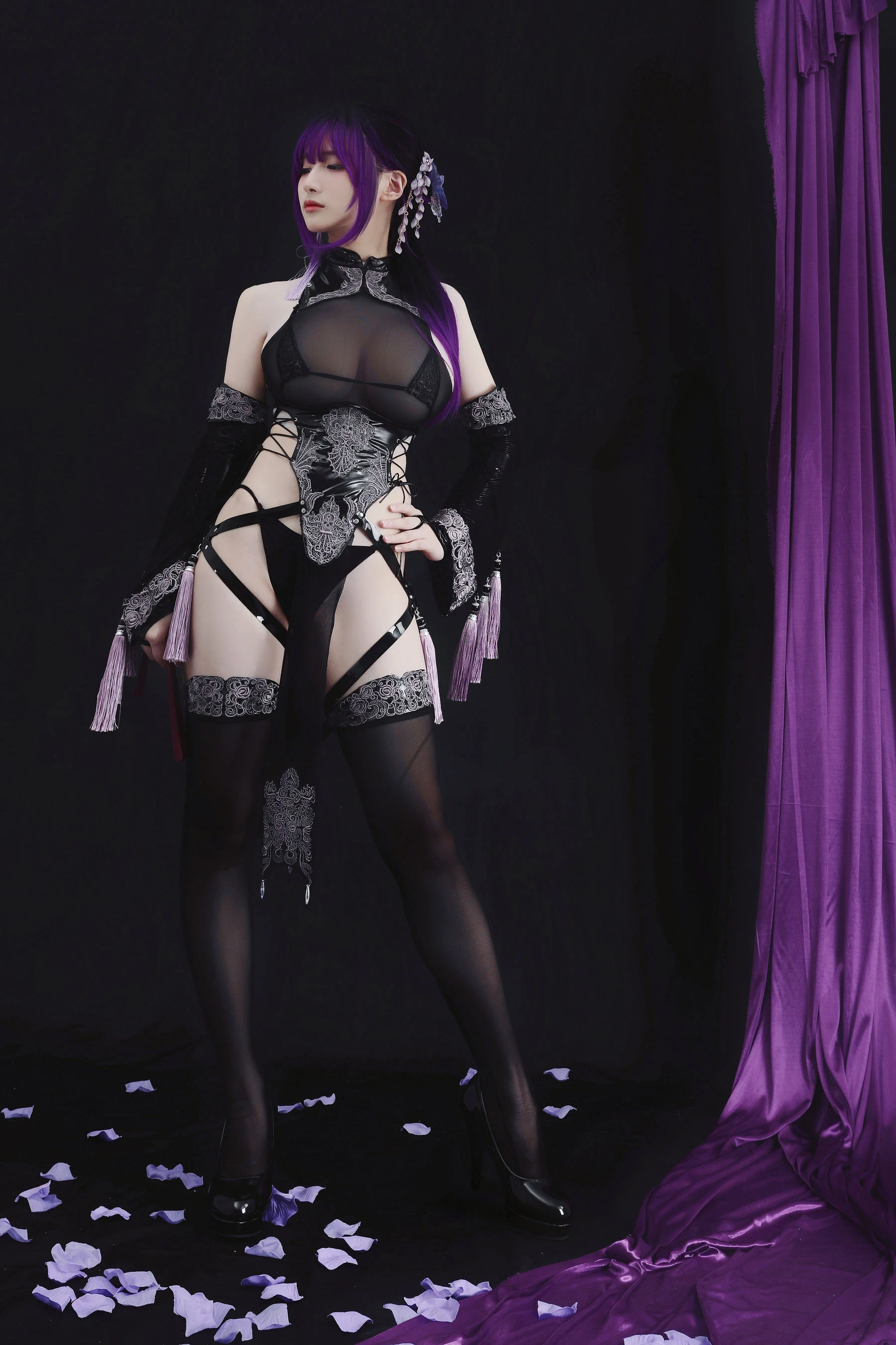 幼愛youmeko – 紫流苏旗袍插图4