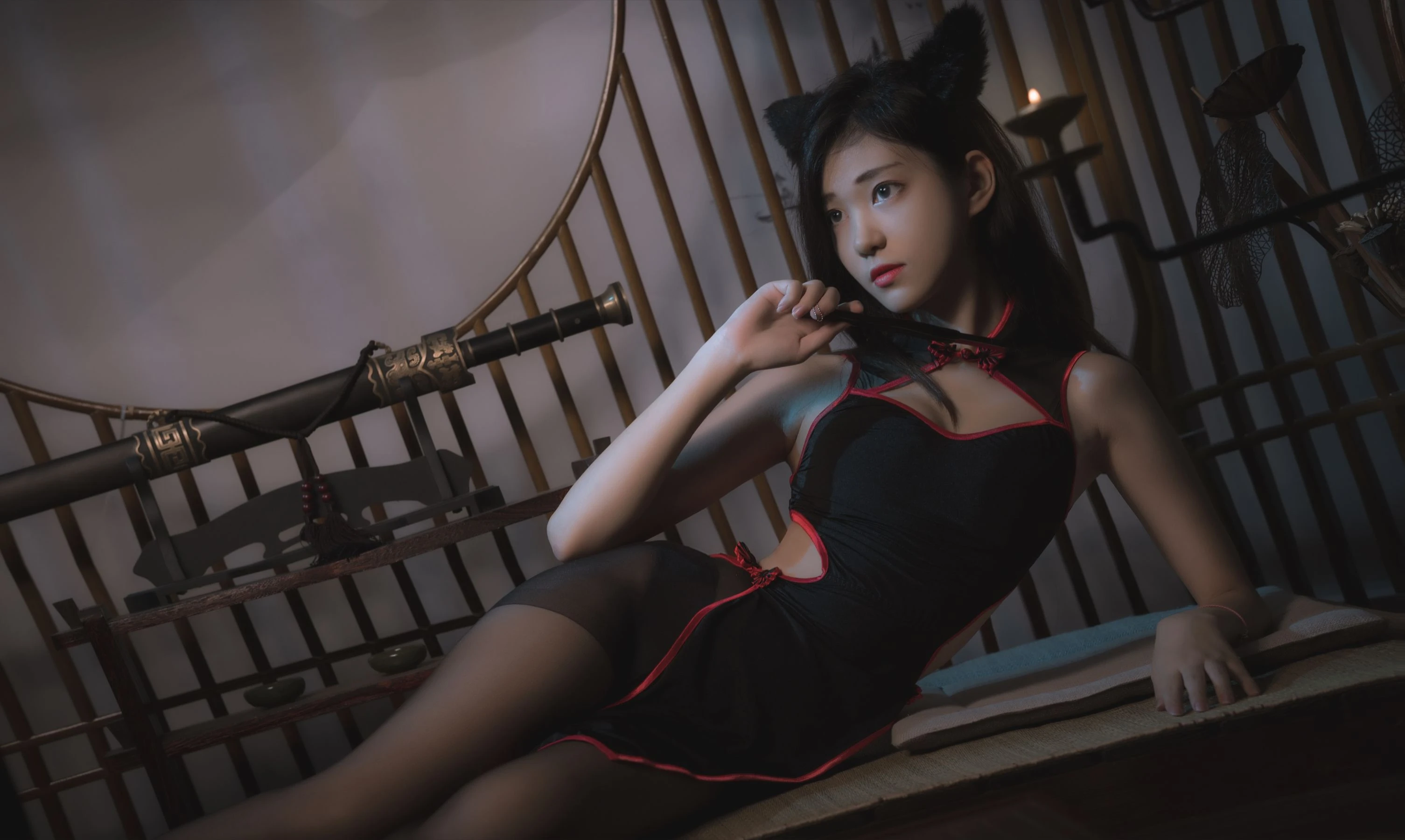 动漫博主南桃Momoko 黑旗袍插图1