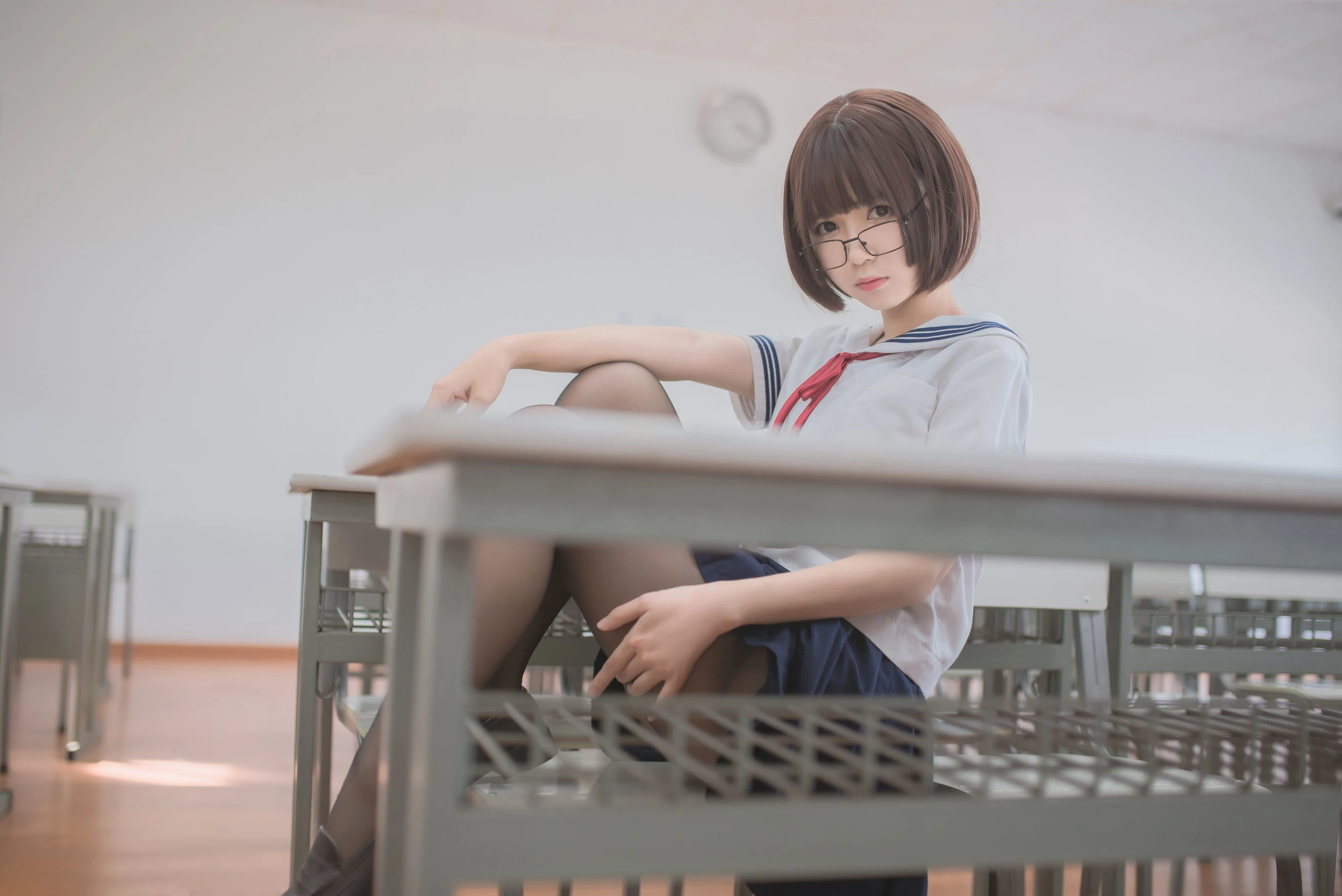 白金Saki – 蘑菇头黑丝JK插图3